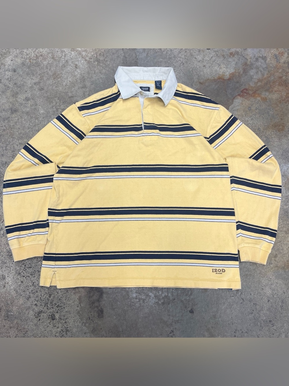 Y2K IZOD Striped Long Sleeve Polo Shirt Mens Extra Large Yellow Going Out Party